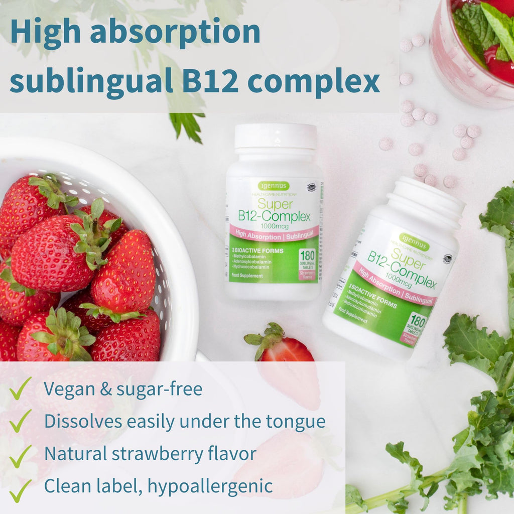 Igennus Sublingual Vitamin B12 Complex 1000mcg, Methylated Methylcobalamin, Adenosylcobalamin & Hydroxocobalamin, High Absorption & Clean, - FENGGESTORE20