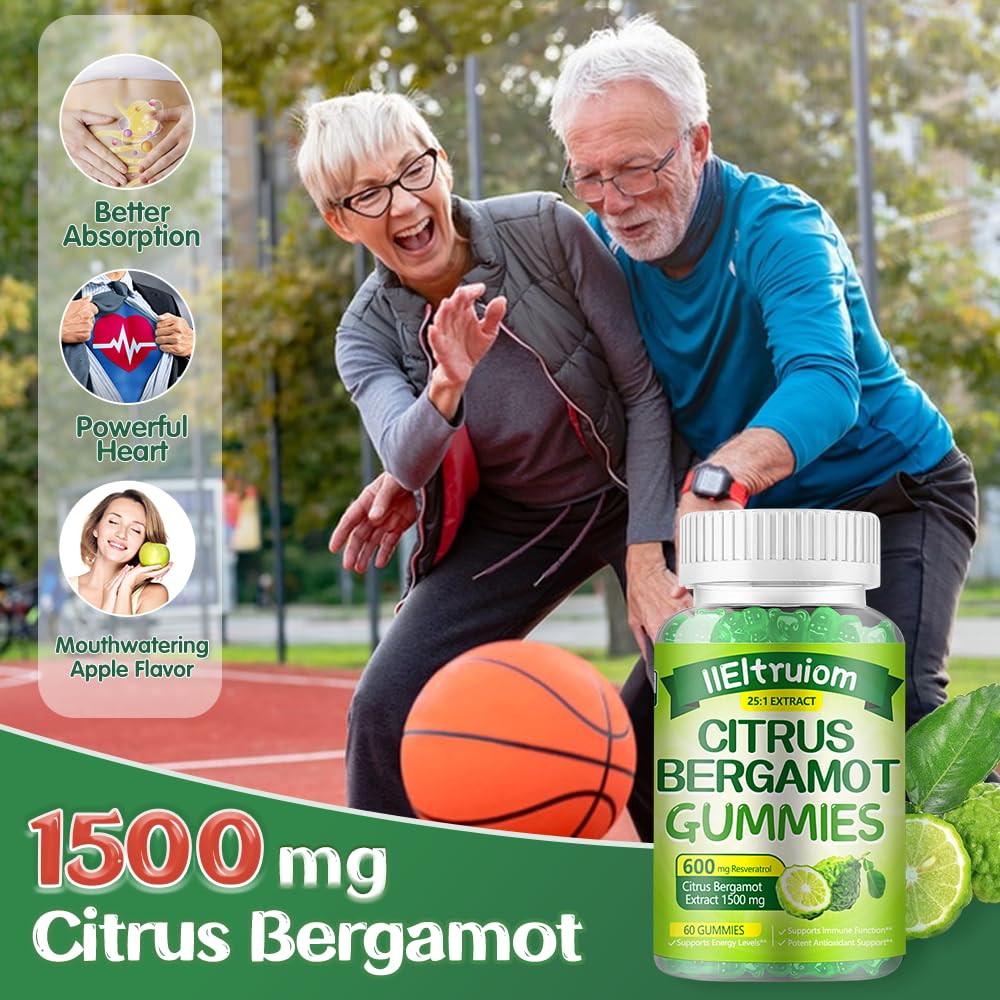 IIEltruiom Citrus Bergamot 1500mg, Citrus Bergamot Gummies for Healthy Cholesterol, Bergamot Supplements 25:1 Extract from Italy Bergamot, - FENGGESTORE20