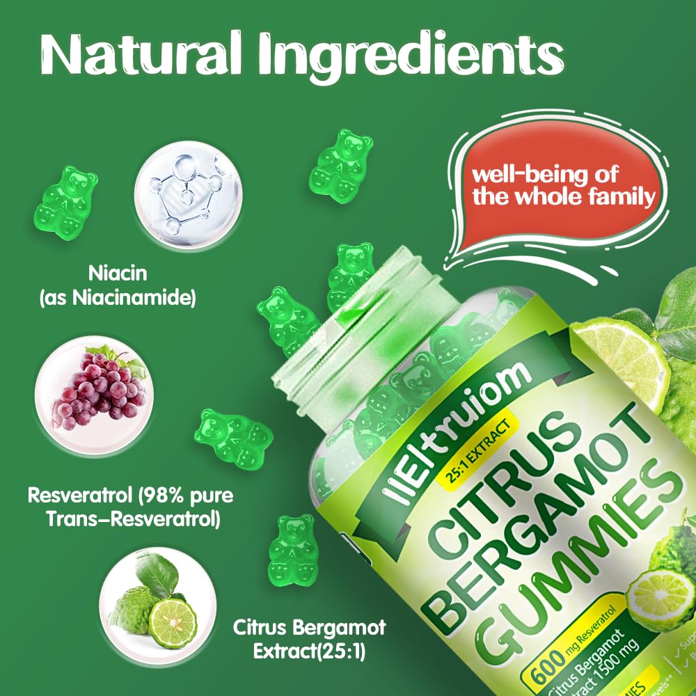 IIEltruiom Citrus Bergamot 1500mg, Citrus Bergamot Gummies for Healthy Cholesterol, Bergamot Supplements 25:1 Extract from Italy Bergamot, - FENGGESTORE20