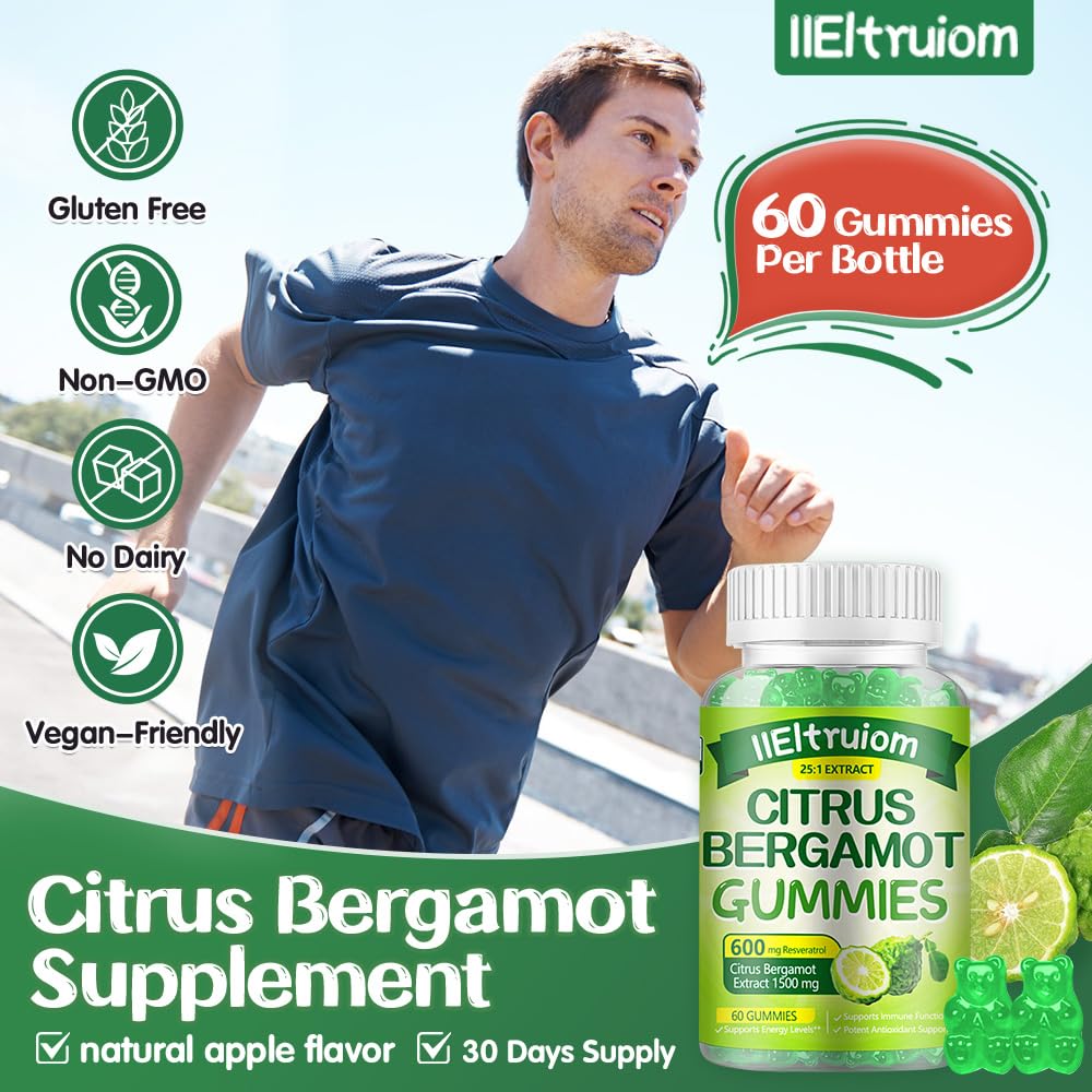 IIEltruiom Citrus Bergamot 1500mg, Citrus Bergamot Gummies for Healthy Cholesterol, Bergamot Supplements 25:1 Extract from Italy Bergamot, - FENGGESTORE20