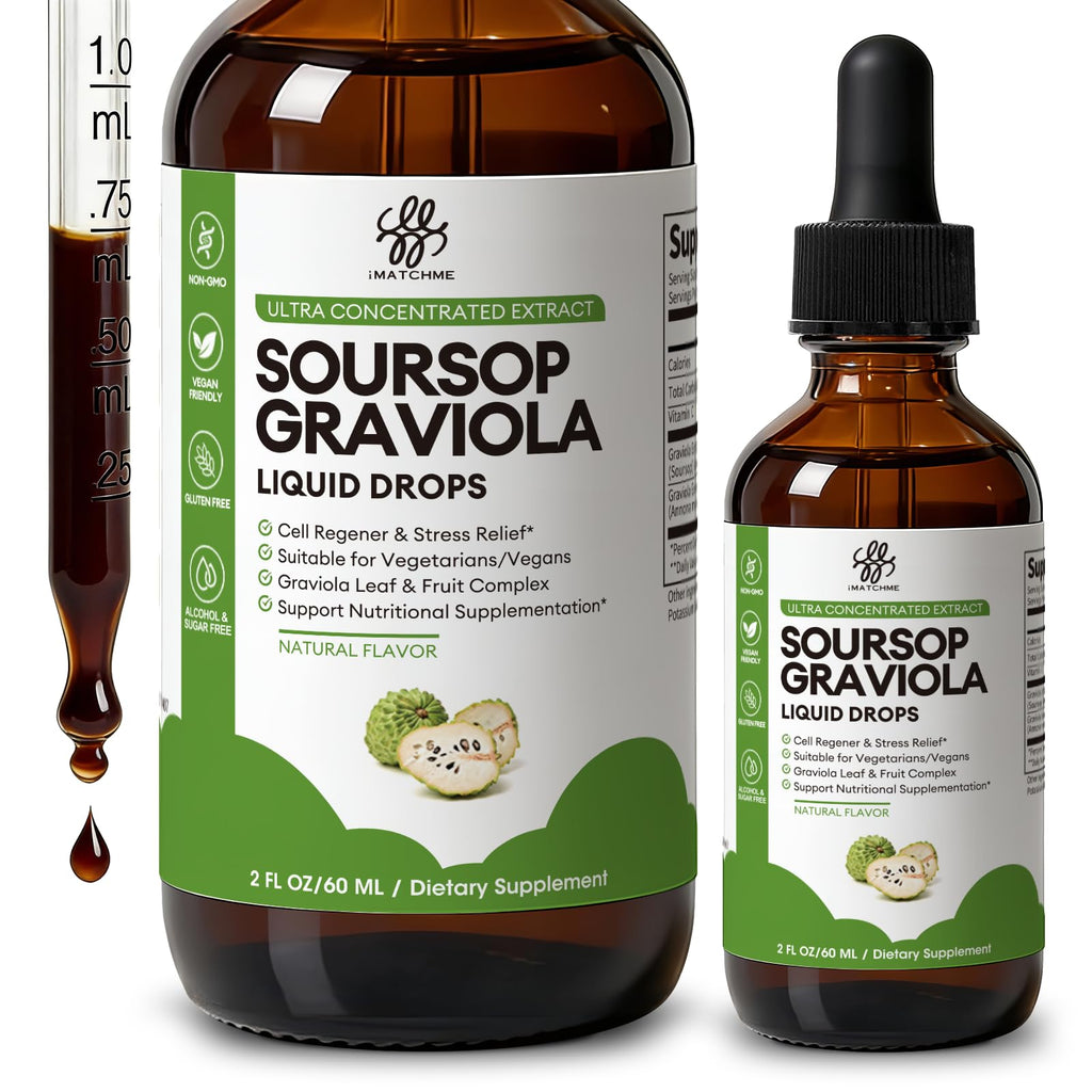 iMATCHME Soursop Graviola Liquid Drop for Cell Support & Regeneration, Immune System and Gut Health Support, Soursop Bitters Liquid - FENGGESTORE20