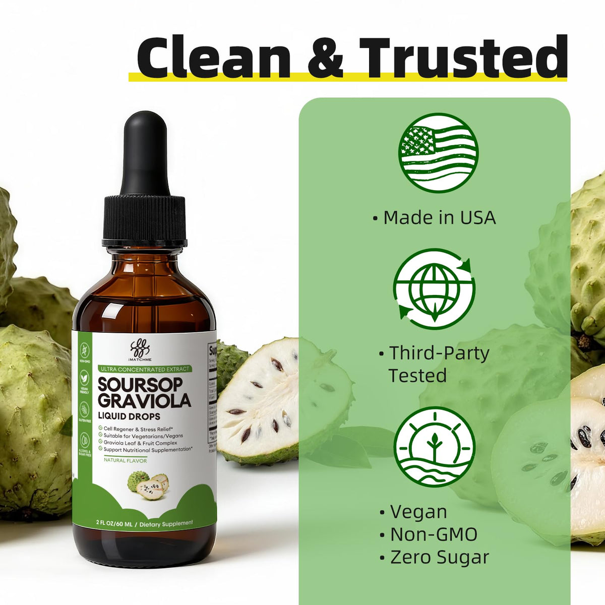 iMATCHME Soursop Graviola Liquid Drop for Cell Support & Regeneration, Immune System and Gut Health Support, Soursop Bitters Liquid - FENGGESTORE20