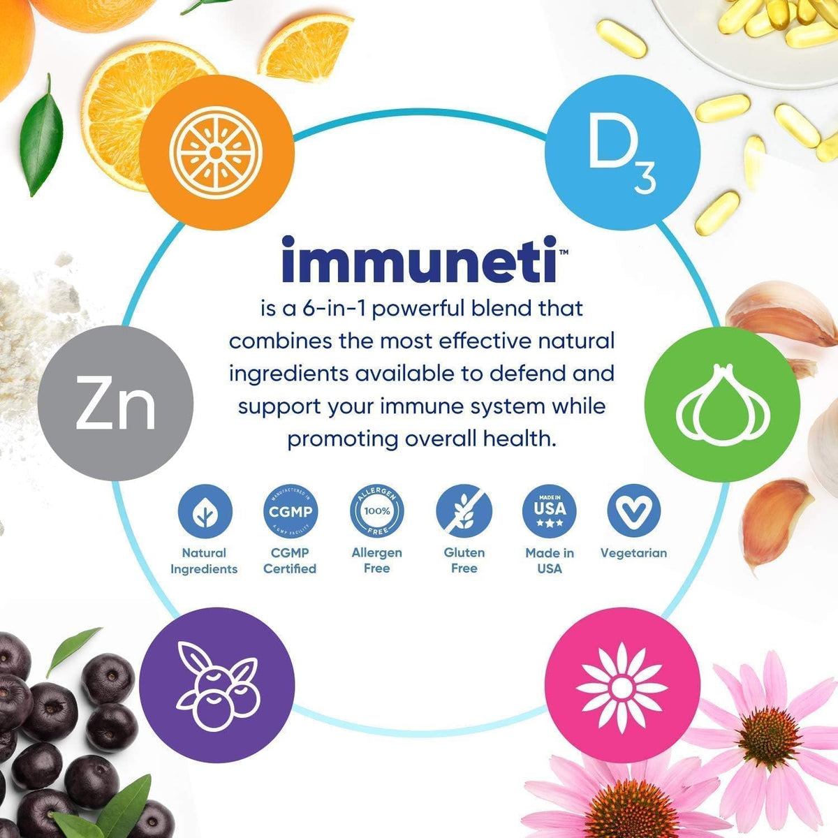 Immuneti Advanced Immune Support – Doctor Formulated 6-in-1 Daily Immunity Supplement – Made in USA – With Vitamin C, D3, Zinc, Elderberry - FENGGESTORE20