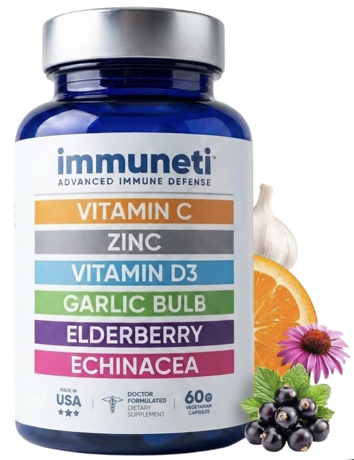 Immuneti Advanced Immune Support – Doctor Formulated 6-in-1 Daily Immunity Supplement – Made in USA – With Vitamin C, D3, Zinc, Elderberry - FENGGESTORE20