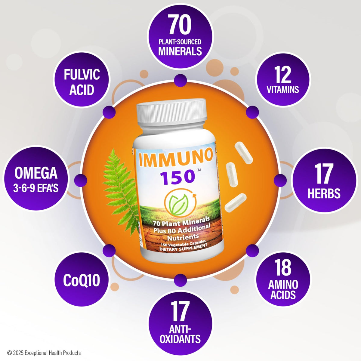 Immuno 150, Immune Support Supplement, Packed with 70 Plant Minerals, 13 Essential Vitamins and 68 Additional Nutrients-150 Vegetable Capsules- Immune Boost for All Age Groups - FENGGESTORE20