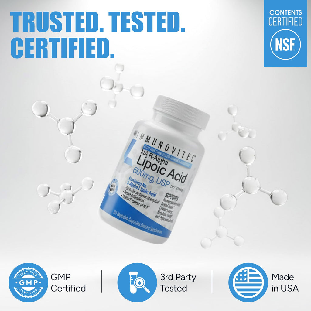 IMMUNOVITES Stabilized R-Alpha Lipoic Acid ((True)) 600mg per Serving [[High Potency & up to 40x Increased Absorption]] - FENGGESTORE20