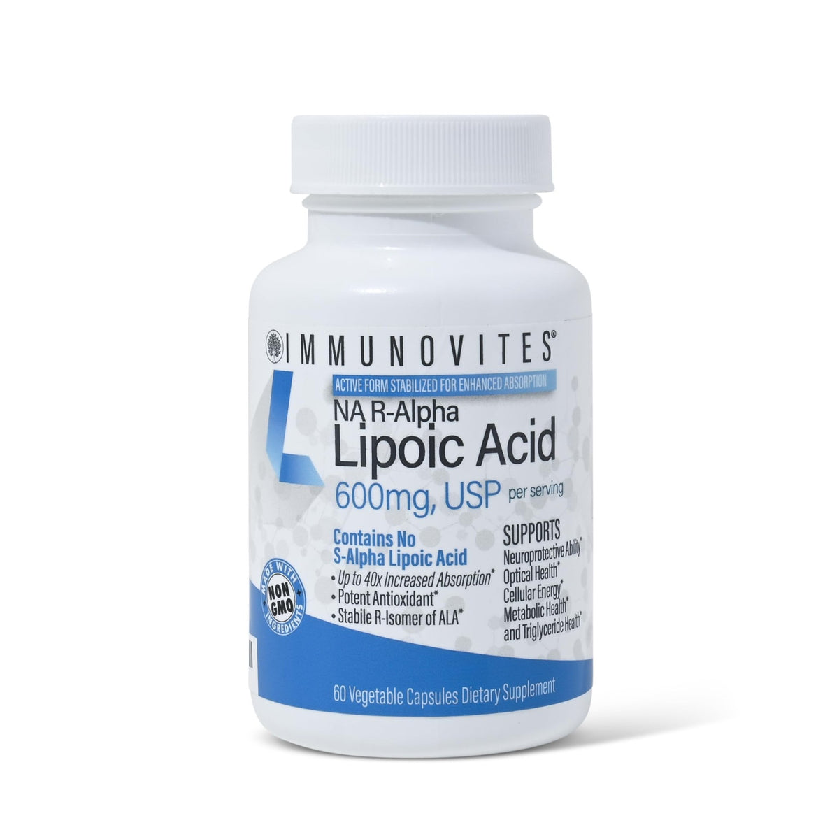 IMMUNOVITES Stabilized R-Alpha Lipoic Acid ((True)) 600mg per Serving [[High Potency & up to 40x Increased Absorption]] - FENGGESTORE20