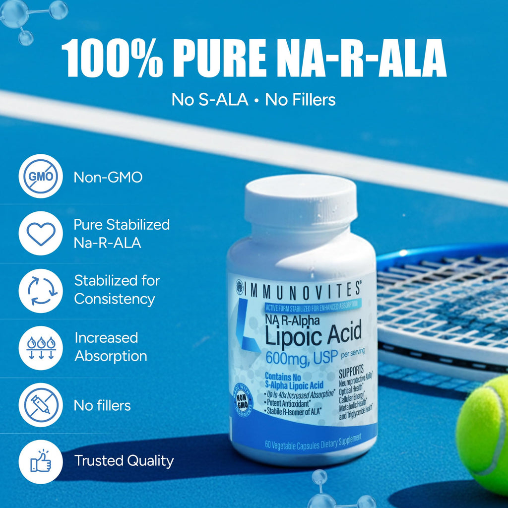 IMMUNOVITES Stabilized R-Alpha Lipoic Acid ((True)) 600mg per Serving [[High Potency & up to 40x Increased Absorption]] - FENGGESTORE20