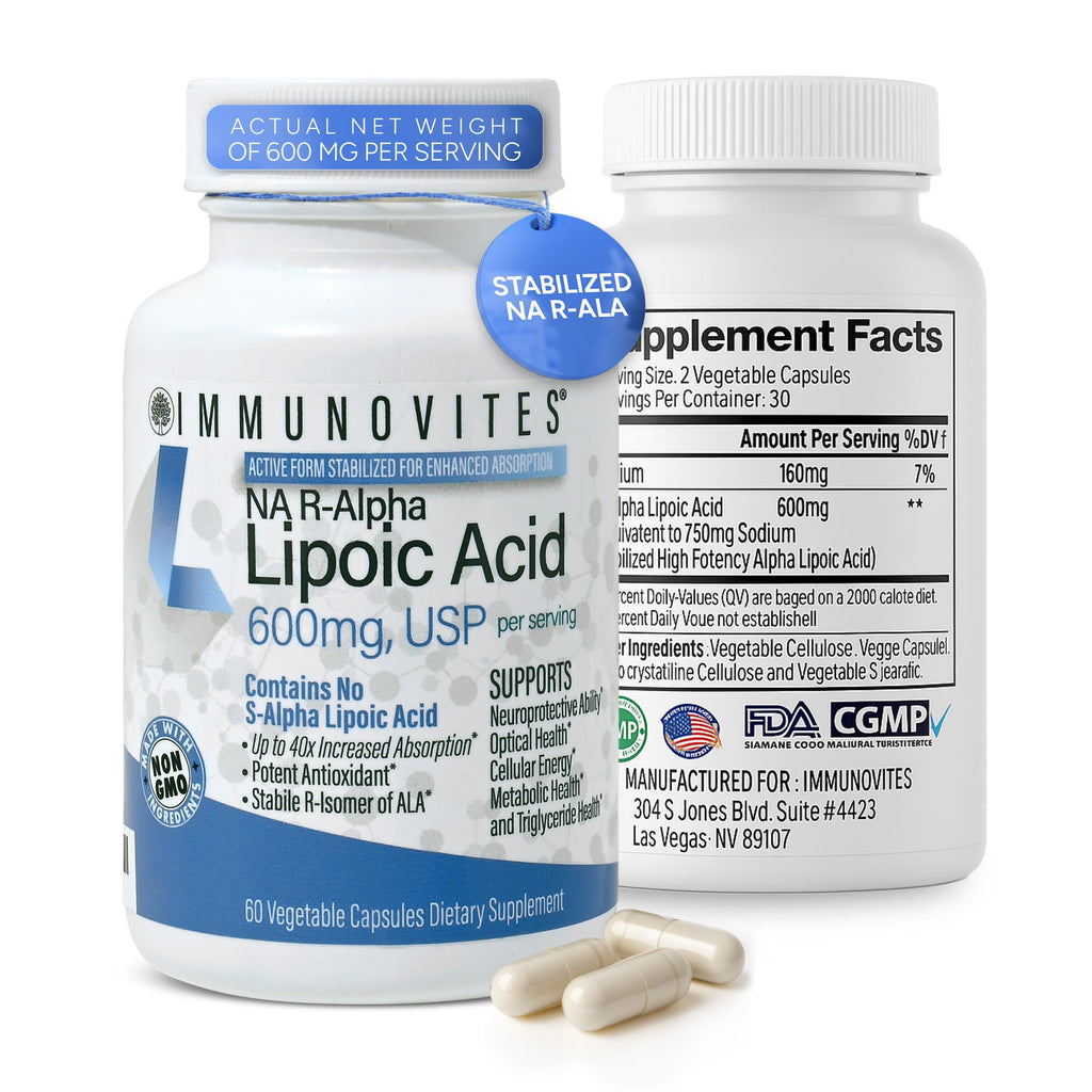 IMMUNOVITES Stabilized R-Alpha Lipoic Acid ((True)) 600mg per Serving [[High Potency & up to 40x Increased Absorption]] - FENGGESTORE20