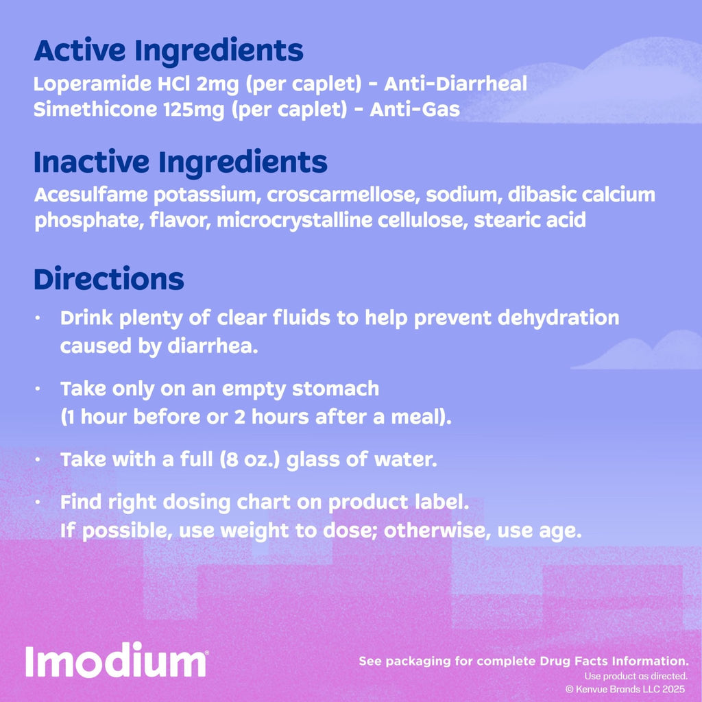 Imodium Multi-Symptom Relief Caplets, Loperamide Hydrochloride & Simethicone Anti-Diarrheal Medicine for the Relief of Diarrhea, Gas, Bloating, Cramps & Pressure, 18 ct - FENGGESTORE20