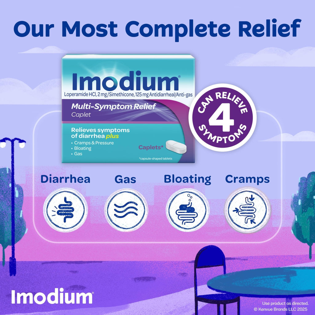 Imodium Multi-Symptom Relief Caplets, Loperamide Hydrochloride & Simethicone Anti-Diarrheal Medicine for the Relief of Diarrhea, Gas, Bloating, Cramps & Pressure, 18 ct - FENGGESTORE20