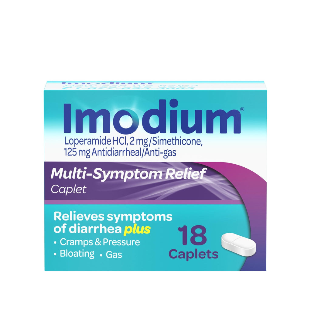 Imodium Multi-Symptom Relief Caplets, Loperamide Hydrochloride & Simethicone Anti-Diarrheal Medicine for the Relief of Diarrhea, Gas, Bloating, Cramps & Pressure, 18 ct - FENGGESTORE20