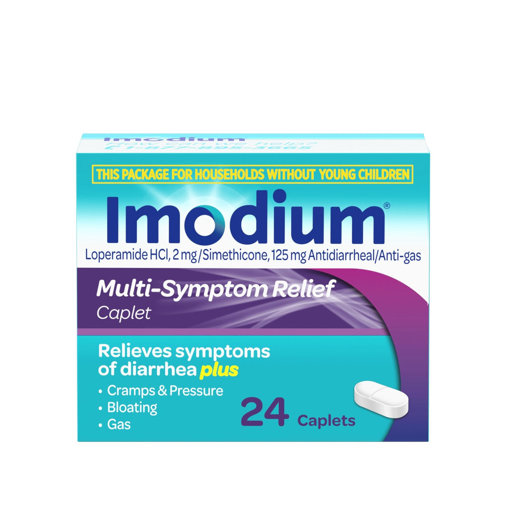 Imodium Multi-Symptom Relief Caplets with Loperamide Hydrochloride & Simethicone, Anti-Diarrheal Medicine for Treatment of Diarrhea, Gas, Bloating, Cramps & Pressure, Traveler's Diarrhea, 24 ct - FENGGESTORE20
