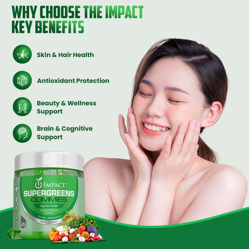 IMPACT Fiber Gummies for Adults, Women & Kids – Supergreens Veggies Daily High Fiber Gummies, for Gut Health & Immunity, Vegetarian Gummy Fiber Supplement, - FENGGESTORE20