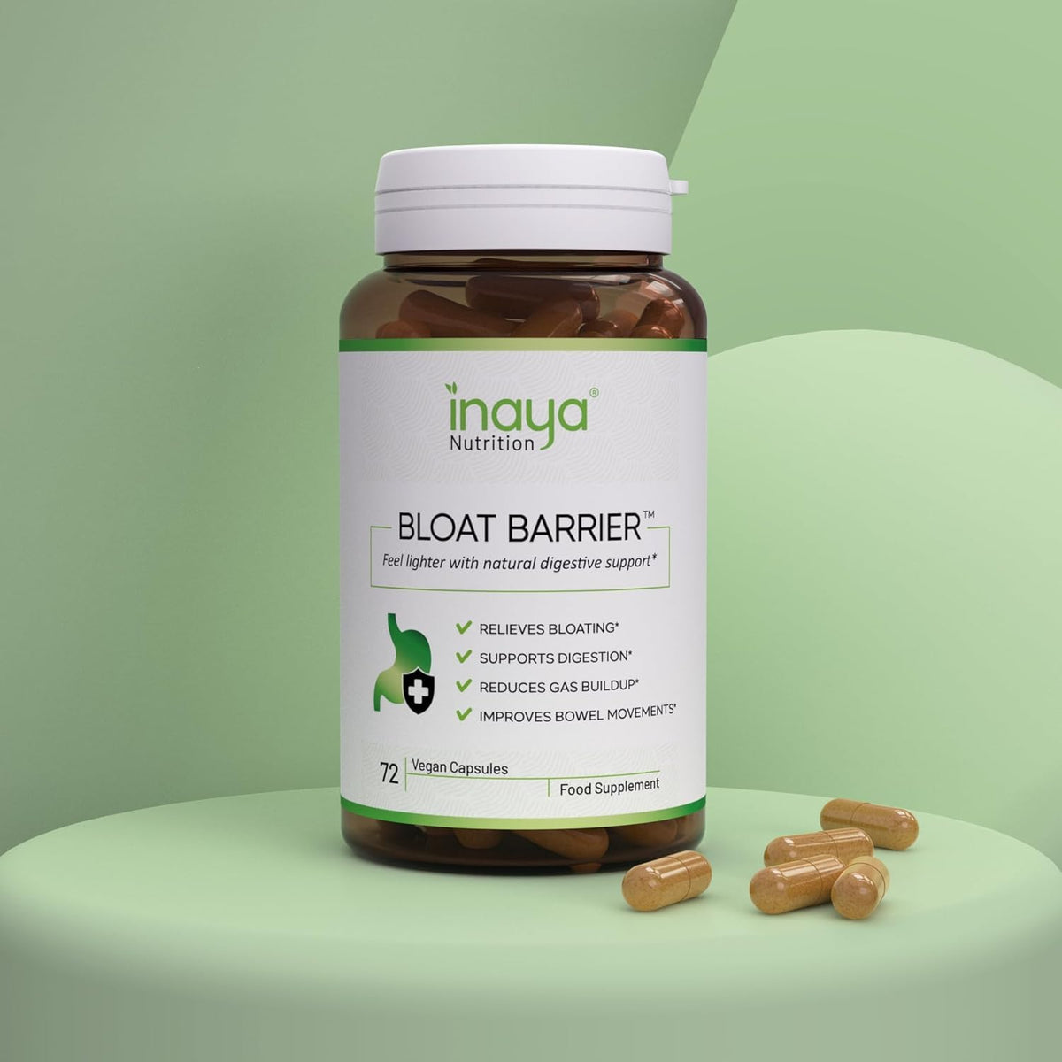 Inaya Nutrition BloatBarrier 72 Capsules - Natural Digestion and Bloating Supplement for Stomach Bloating Relief, Gas Reduction, and Improved Bowel Movements - FENGGESTORE20