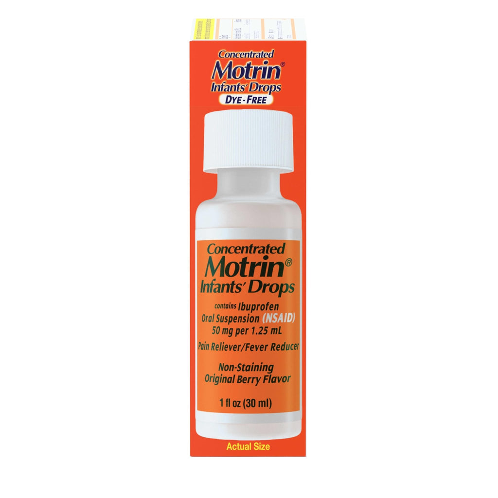 Infants’ Motrin Infant Ibuprofen Oral Suspension Concentrated Drops, NSAID Fever Reducer & Pain Reliever for Babies, Dye Free, Alcohol-Free, Berry Flavor, Includes Enclosed Syringe, 1 fl. oz - FENGGESTORE20