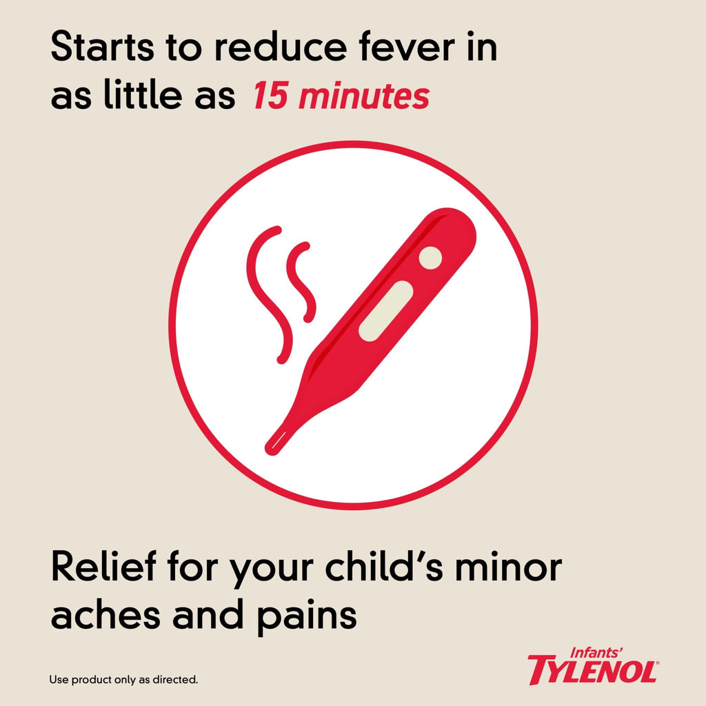 Infants' Tylenol Liquid Pain Reliever and Fever Reducer Medicine, Acetaminophen Oral Suspension for Sore Throat, Headache & Teething, Kids Fever Reducer; Dye-Free Cherry Flavor, 2 fl oz, Pack of 1 - FENGGESTORE20
