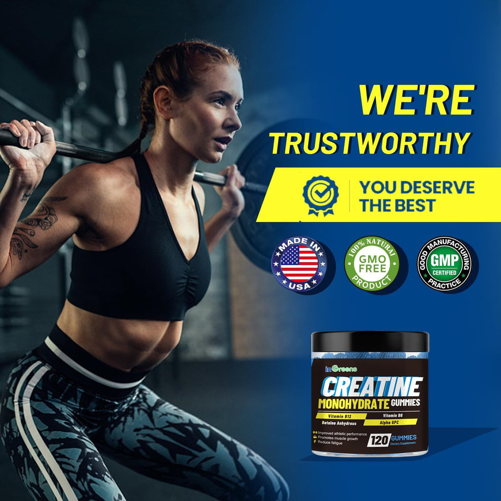 inGreens Creatine Monohydrate Gummies 6g per Serving, Sugar Free Creatine Supplements for Men & Women, Chewable Creatine for Muscle Growth, Strength, Energy - FENGGESTORE20