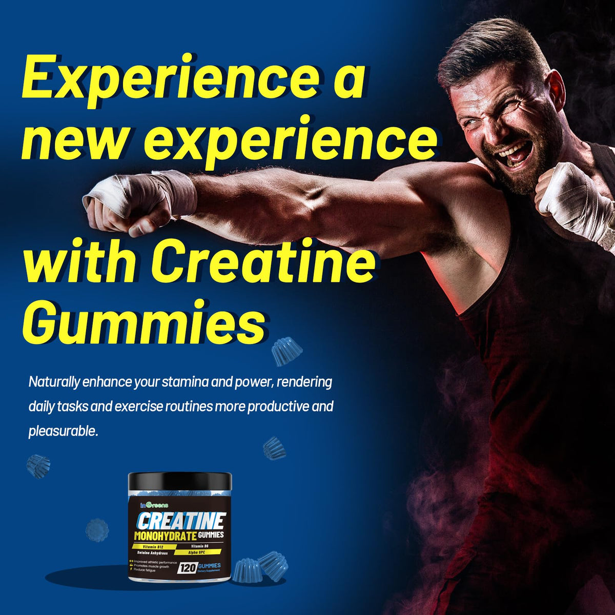 inGreens Creatine Monohydrate Gummies 6g per Serving, Sugar Free Creatine Supplements for Men & Women, Chewable Creatine for Muscle Growth, Strength, Energy - FENGGESTORE20