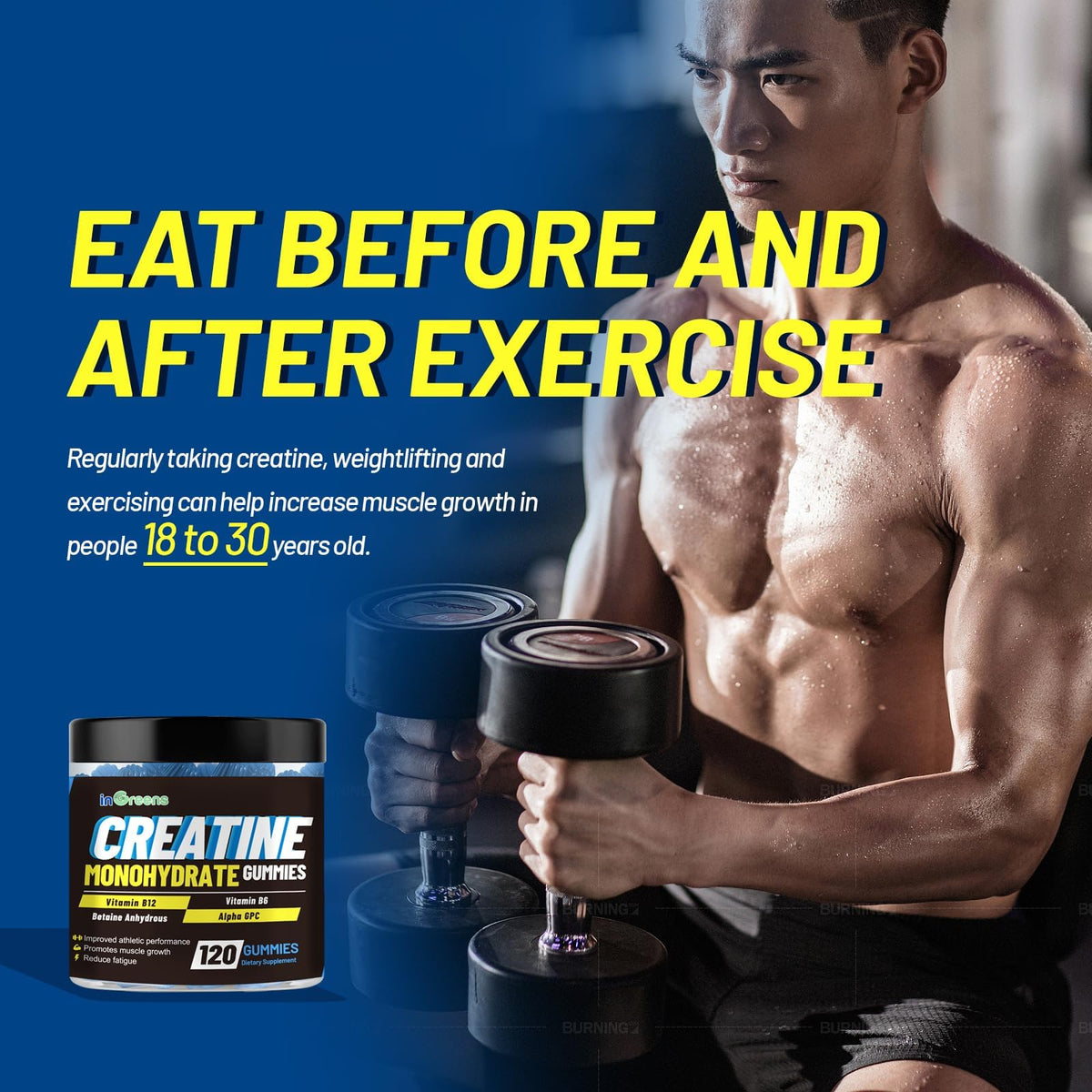 inGreens Creatine Monohydrate Gummies 6g per Serving, Sugar Free Creatine Supplements for Men & Women, Chewable Creatine for Muscle Growth, Strength, Energy - FENGGESTORE20