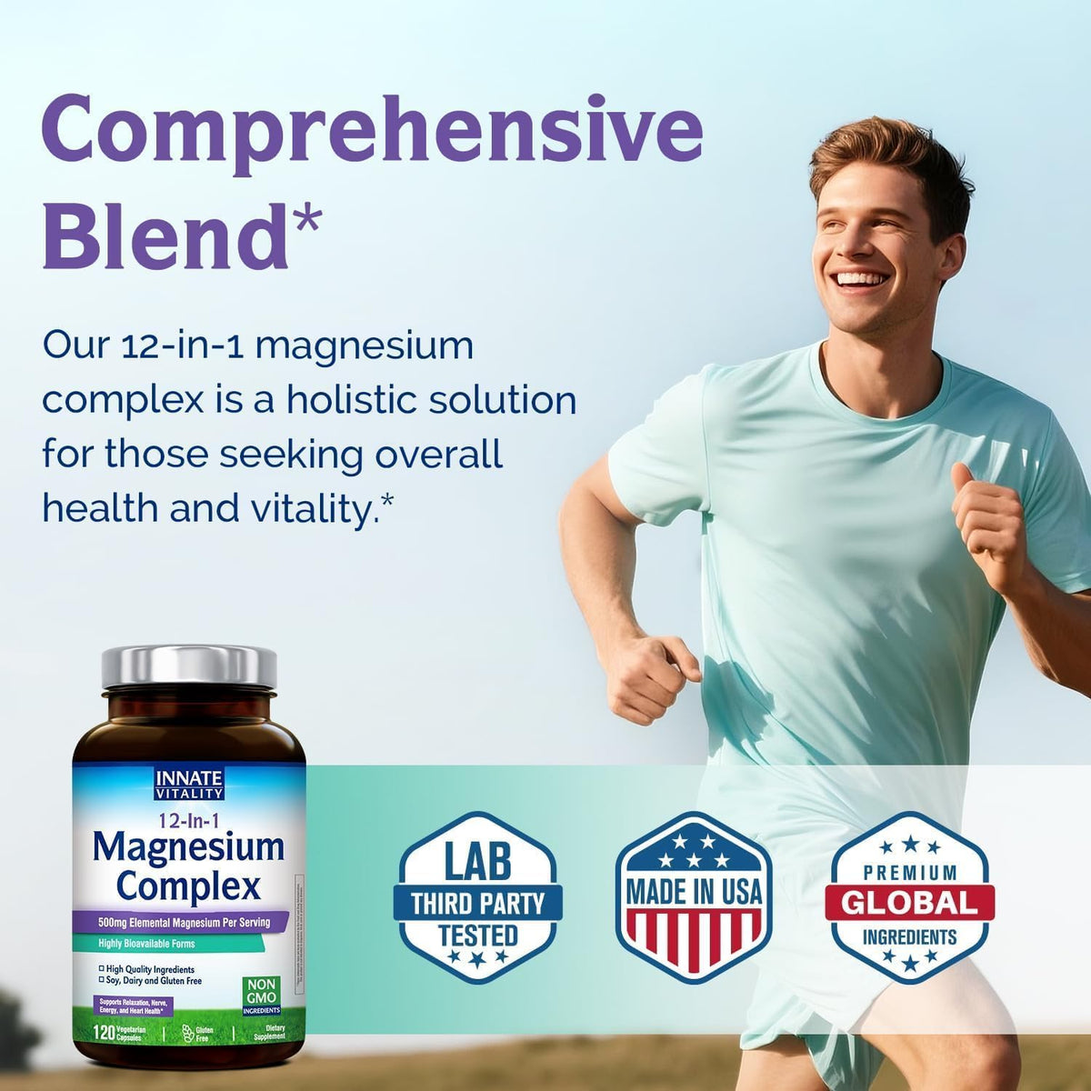 Innate Vitality 12-in-1 Magnesium Complex, 500 mg Elemental Mag, with Magnesium Glycinate Malate Taurate Aspartate & More, Non-GMO, for Nerves, Sleep, Heart, Energy, 120 Veg Caps - FENGGESTORE20