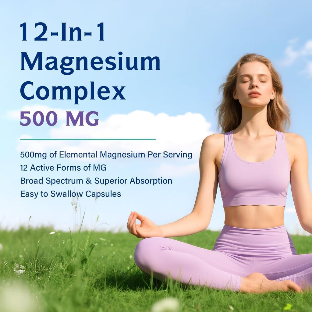 Innate Vitality 12-in-1 Magnesium Complex, 500 mg Elemental Mag, with Magnesium Glycinate Malate Taurate Aspartate & More, Non-GMO, for Nerves, Sleep, Heart, Energy, 120 Veg Caps - FENGGESTORE20