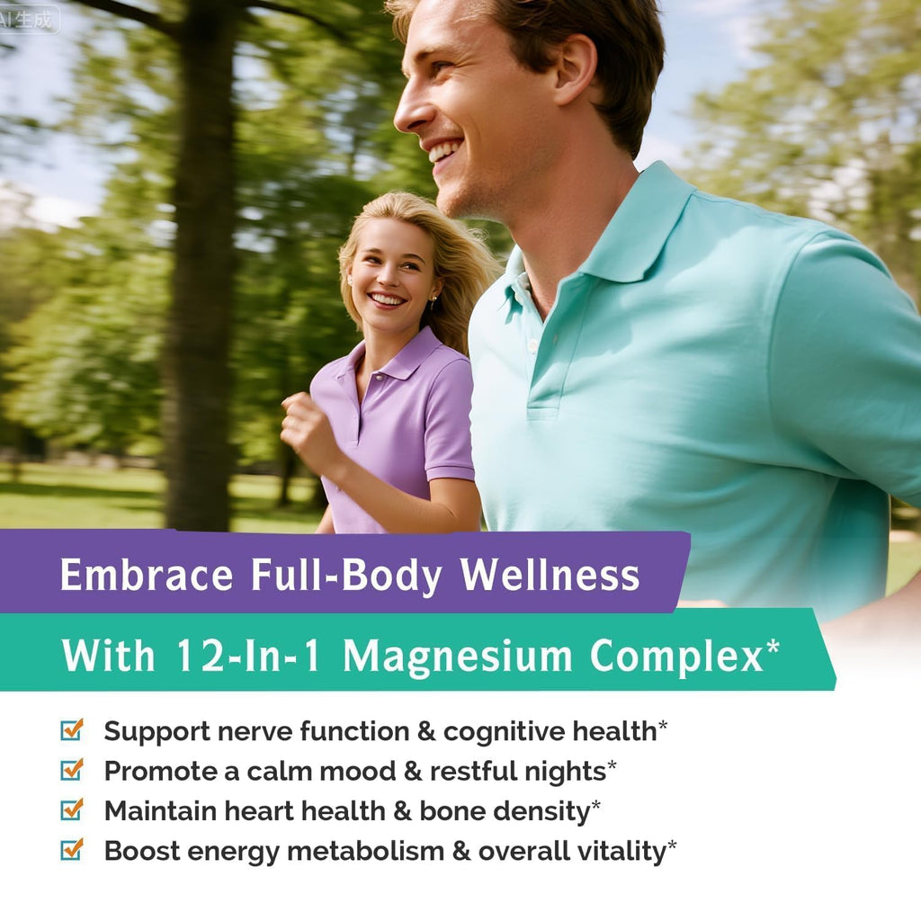 Innate Vitality 12-in-1 Magnesium Complex, 500 mg Elemental Mag, with Magnesium Glycinate Malate Taurate Aspartate & More, Non-GMO, for Nerves, Sleep, Heart, Energy, 120 Veg Caps - FENGGESTORE20