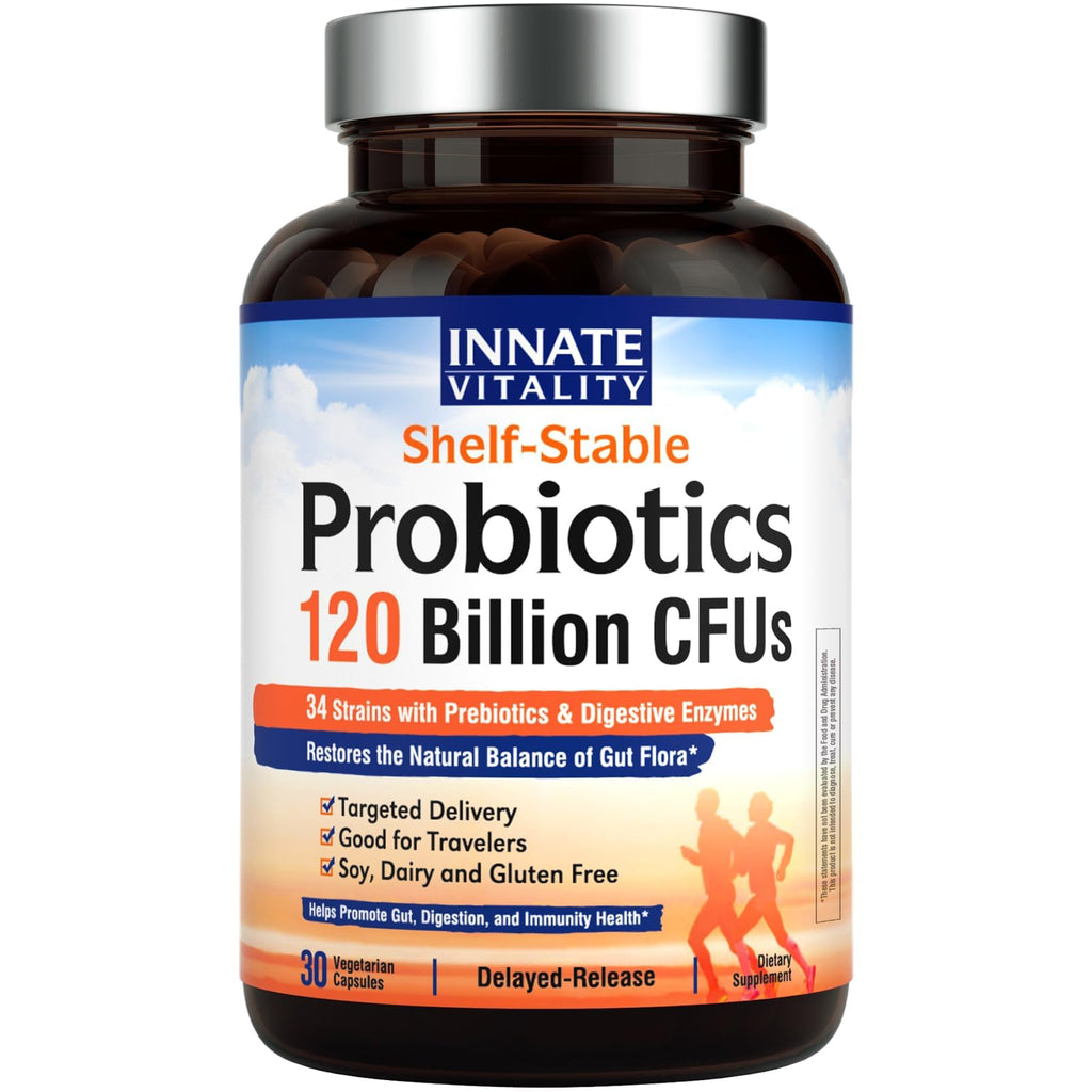 Innate Vitality Probiotics 120 Billion CFUs for Men & Women, 34 Strains with Prebiotics & Digestive Enzymes, Immune & Digestive Health - FENGGESTORE20
