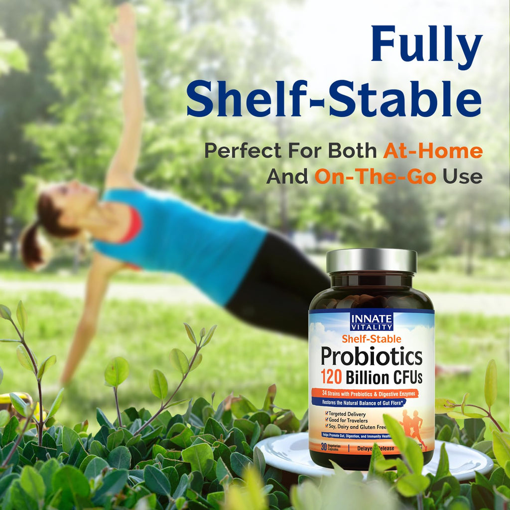 Innate Vitality Probiotics 120 Billion CFUs for Men & Women, 34 Strains with Prebiotics & Digestive Enzymes, Immune & Digestive Health - FENGGESTORE20