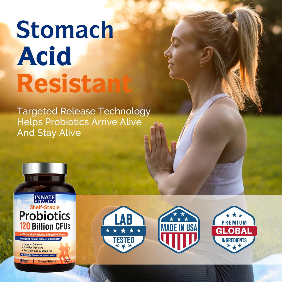 Innate Vitality Probiotics 120 Billion CFUs for Men & Women, 34 Strains with Prebiotics & Digestive Enzymes, Immune & Digestive Health - FENGGESTORE20