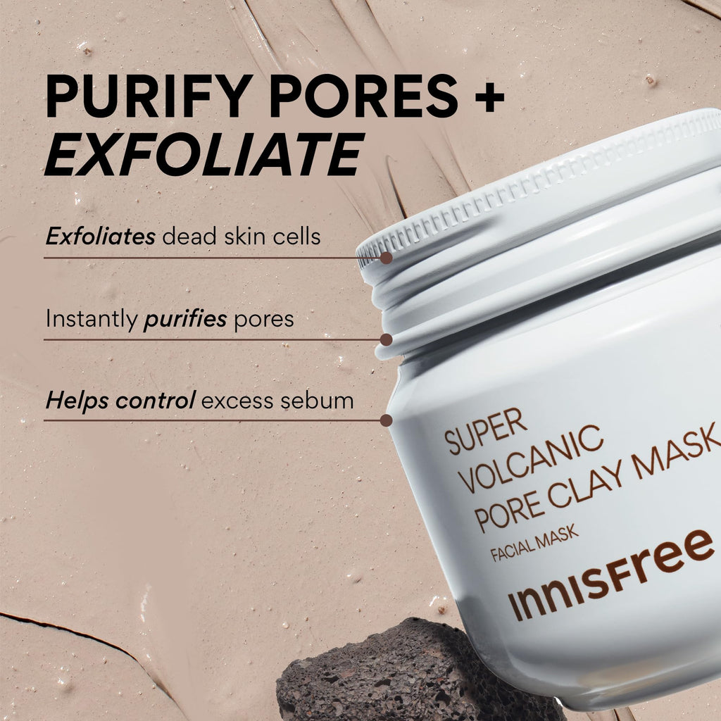 Innisfree Super Volcanic Clay Mask, Premium Korean Skincare with AHA and Natural Clusters for Deep Pore Detox, Gentle Exfoliation, Oil Control - FENGGESTORE20