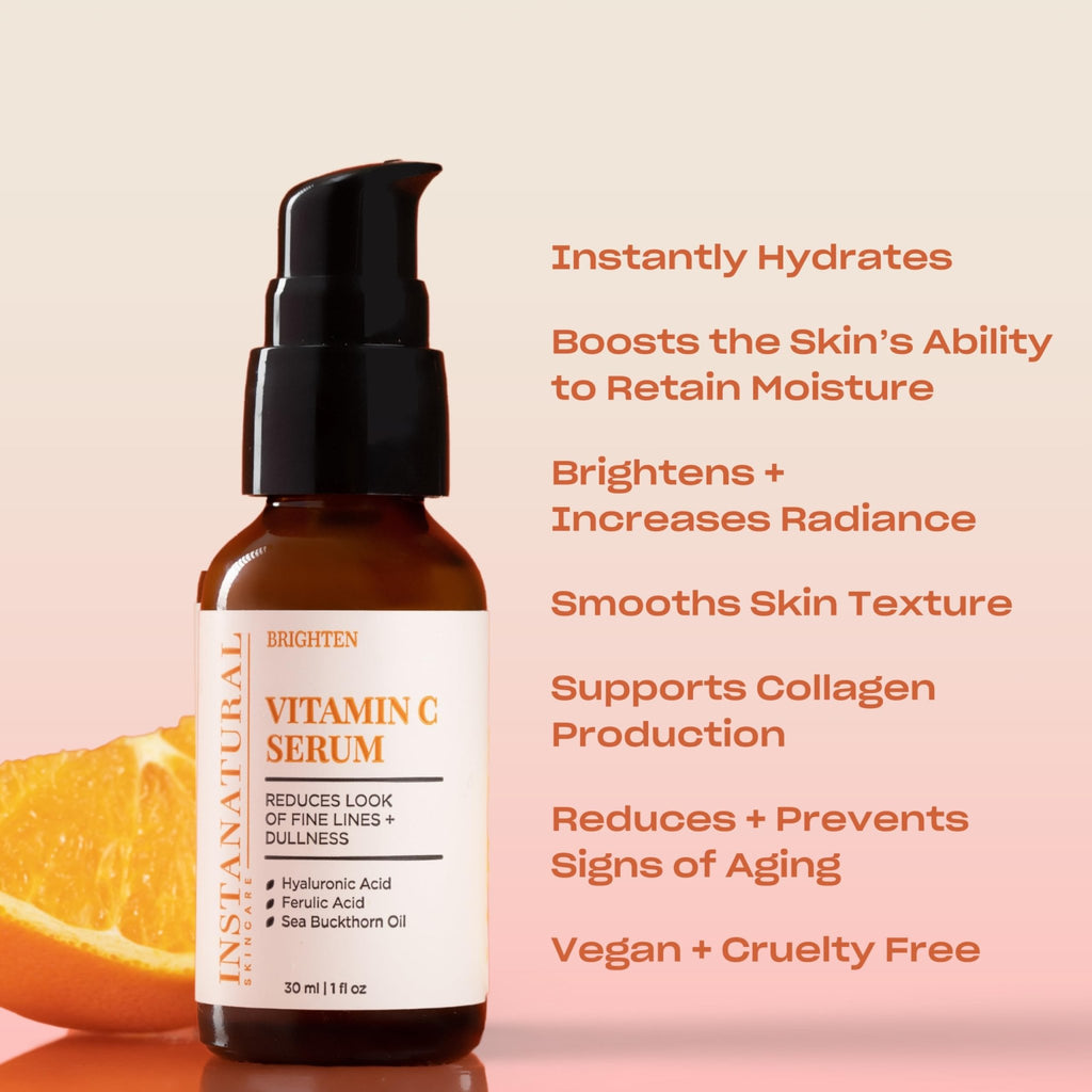 InstaNatural Vitamin C Face Serum, Brightens, Hydrates and Reduces Signs of Aging, with Vitamin C, Hyaluronic and Ferulic Acid, 1 FL Oz - FENGGESTORE20