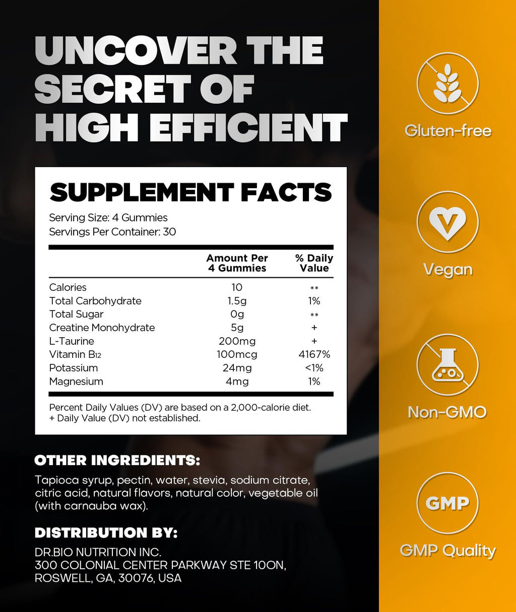 Instant Boost Creatine Monohydrate Gummies, Complex Formula with Real 5000mg Creatine, L-Taurine, B12, Mg & K, Pre-Workout Creatine for Women & Men to Support Energy - FENGGESTORE20