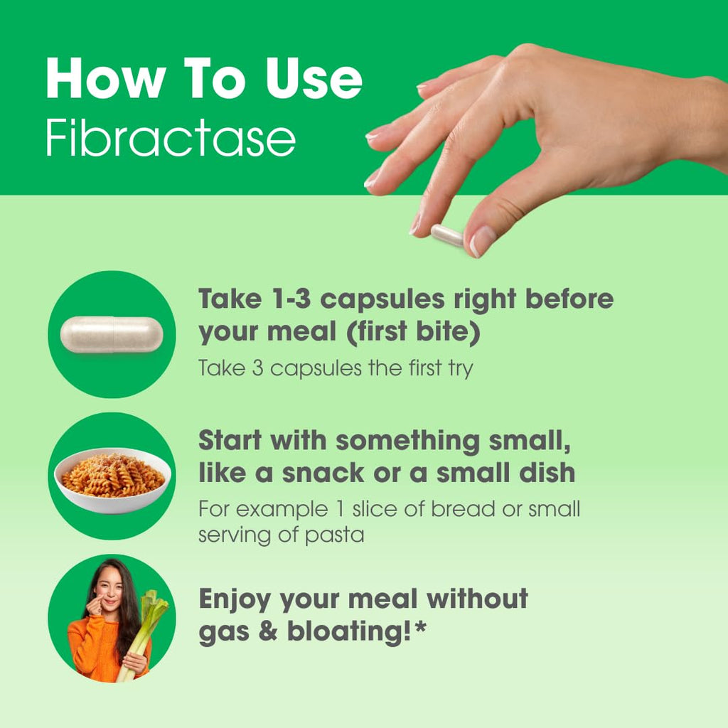 Intoleran Fibractase 1200 Digestive Enzymes - 108 Capsules | Supplement for Fructans & Galactans Intolerance | Helps Digest Carbohydrates; Grains, Legumes - FENGGESTORE20