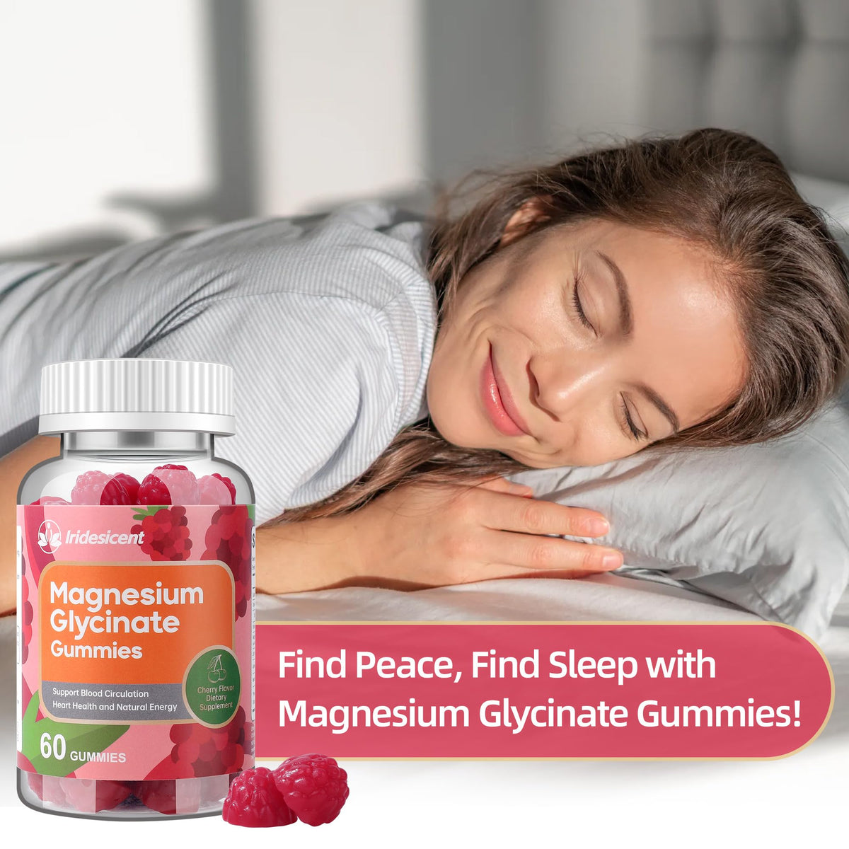 IRIDESICENT Magnesium Glycinate Gummies, Sugar Free Magnesium Supplement w/Ashwagandha, Zinc, Vegan Magnesium Glycinate Supplement for Adults - FENGGESTORE20