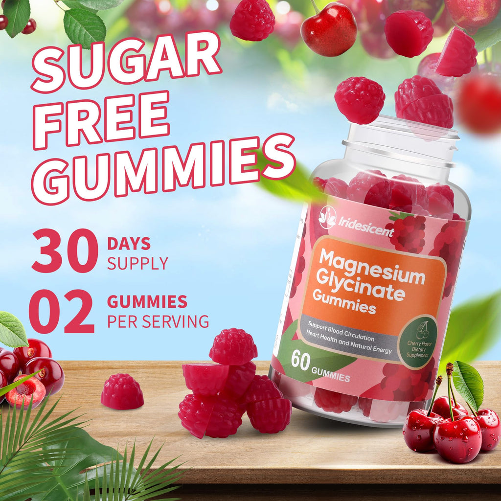 IRIDESICENT Magnesium Glycinate Gummies, Sugar Free Magnesium Supplement w/Ashwagandha, Zinc, Vegan Magnesium Glycinate Supplement for Adults - FENGGESTORE20