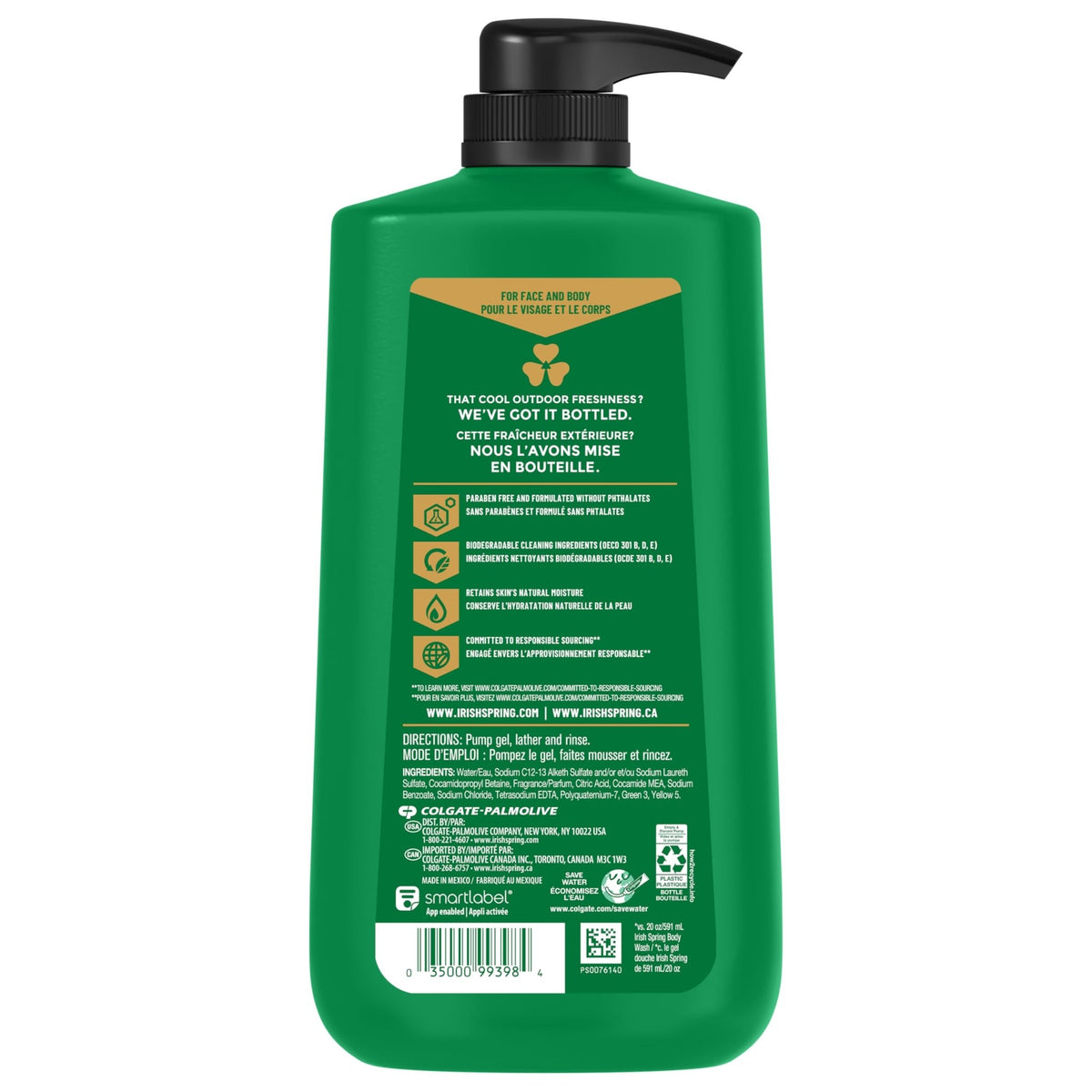 Irish Spring Original Moisturizing Body Wash for Men, 24-Hour Fresh, Face and Body Wash, Biodegradable Ingredients, Paraben Free, Cool Fresh Scent, 30 fl oz Pump Bottle - FENGGESTORE20