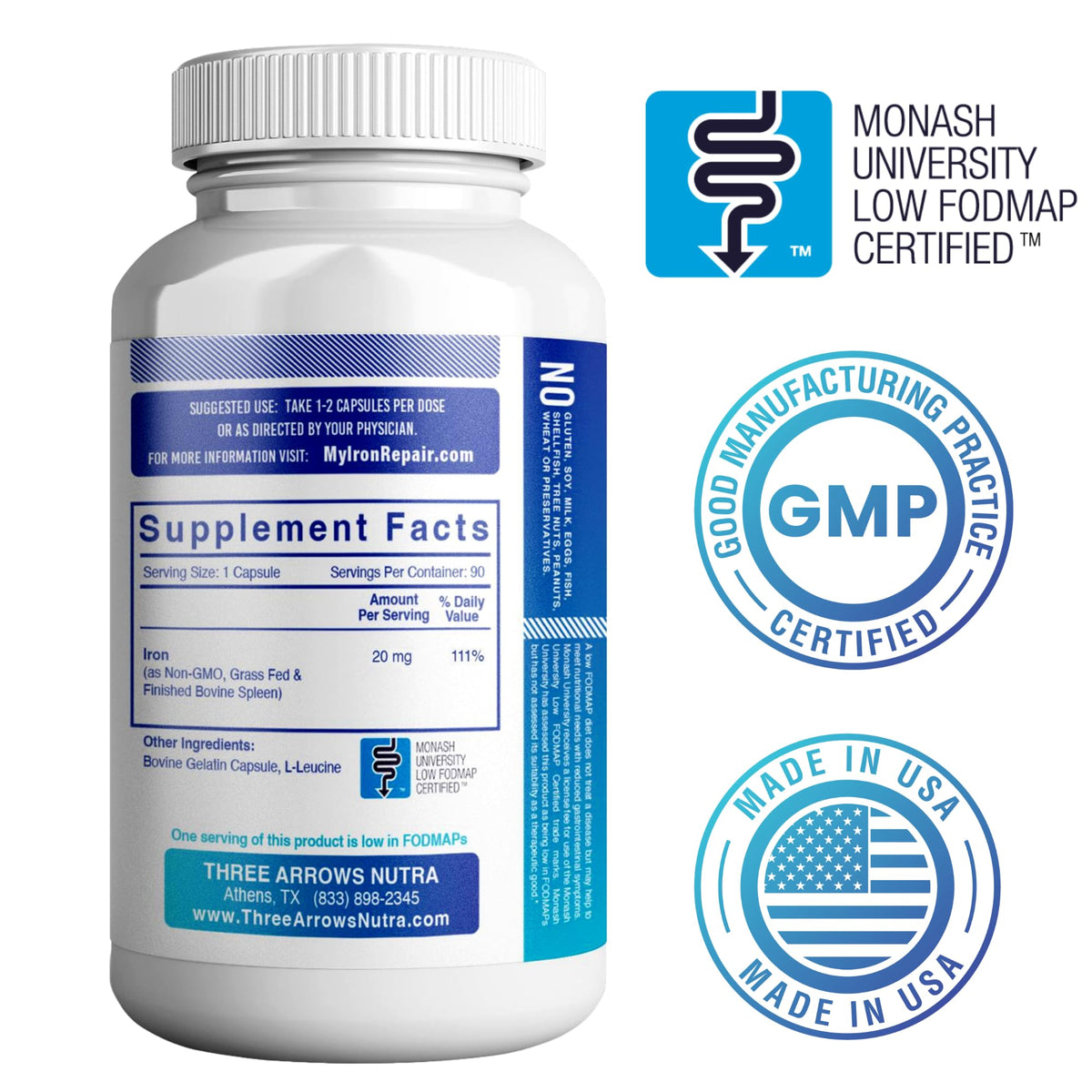 Iron Repair Simply Natural Iron Supplement, Best Absorption & Gentle on Stomach, Monash Low FODMAP, Raise Hemoglobin & Ferritin Iron Pills for Women, Men, Teens - FENGGESTORE20