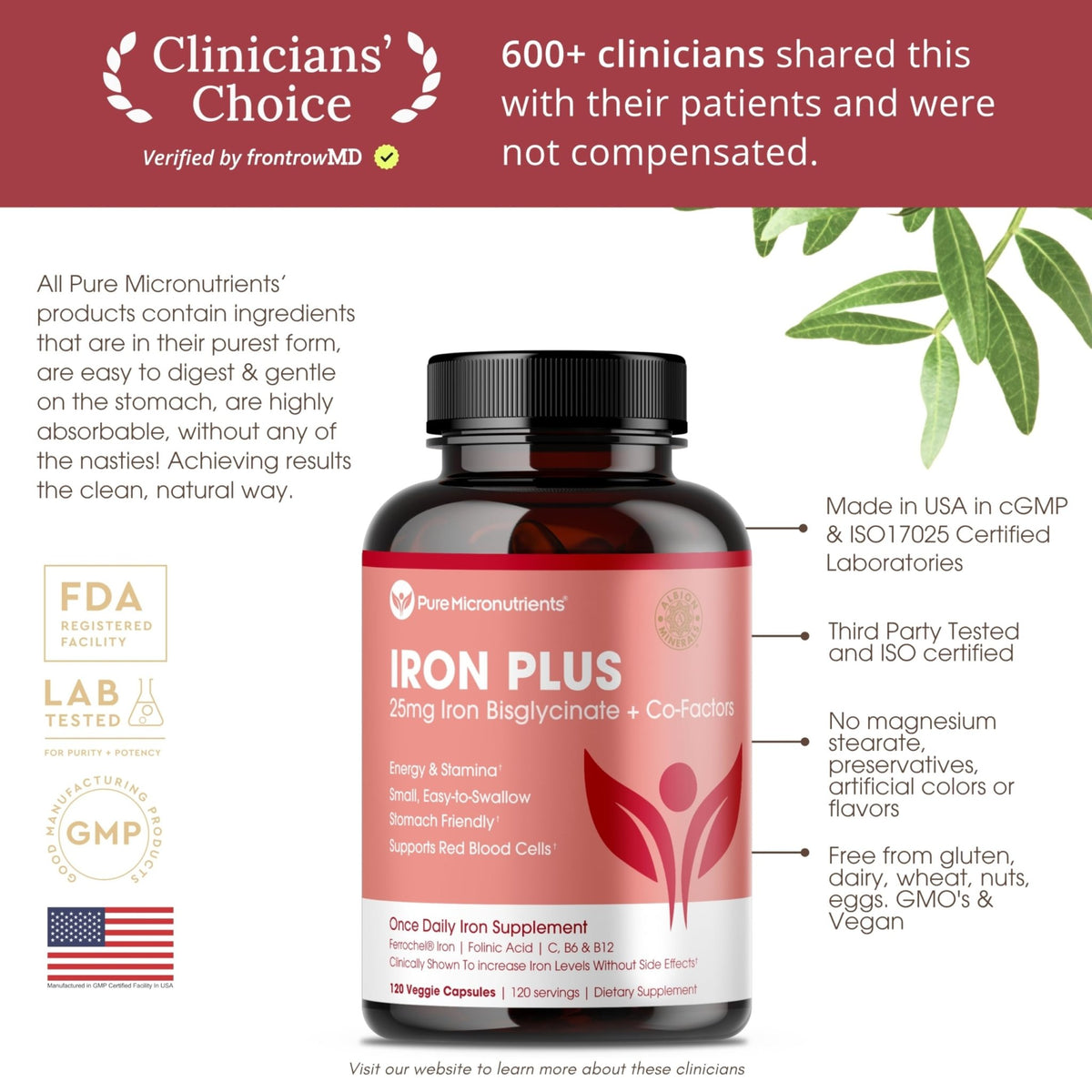 Iron Supplement for Women - Gentle Chelate Iron Bisglycinate 25mg with Vitamin C, B6, B12 Folic Acid – Supports Iron Deficiency - FENGGESTORE20