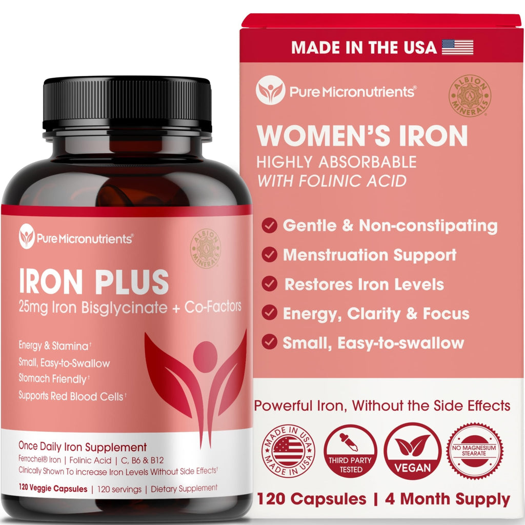 Iron Supplement for Women - Gentle Chelate Iron Bisglycinate 25mg with Vitamin C, B6, B12 Folic Acid – Supports Iron Deficiency - FENGGESTORE20