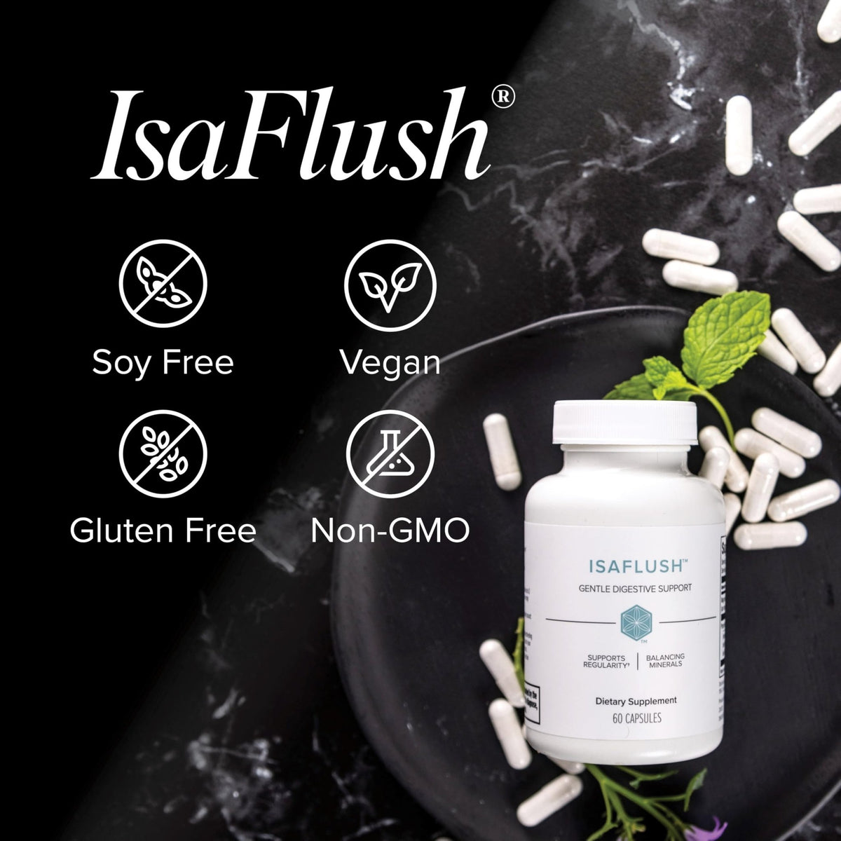 Isagenix IsaFlush - Gentle Digestive Support with Balanced Minerals Encouraging Regularity - No Harsh Laxatives - 60 Capsules - FENGGESTORE20