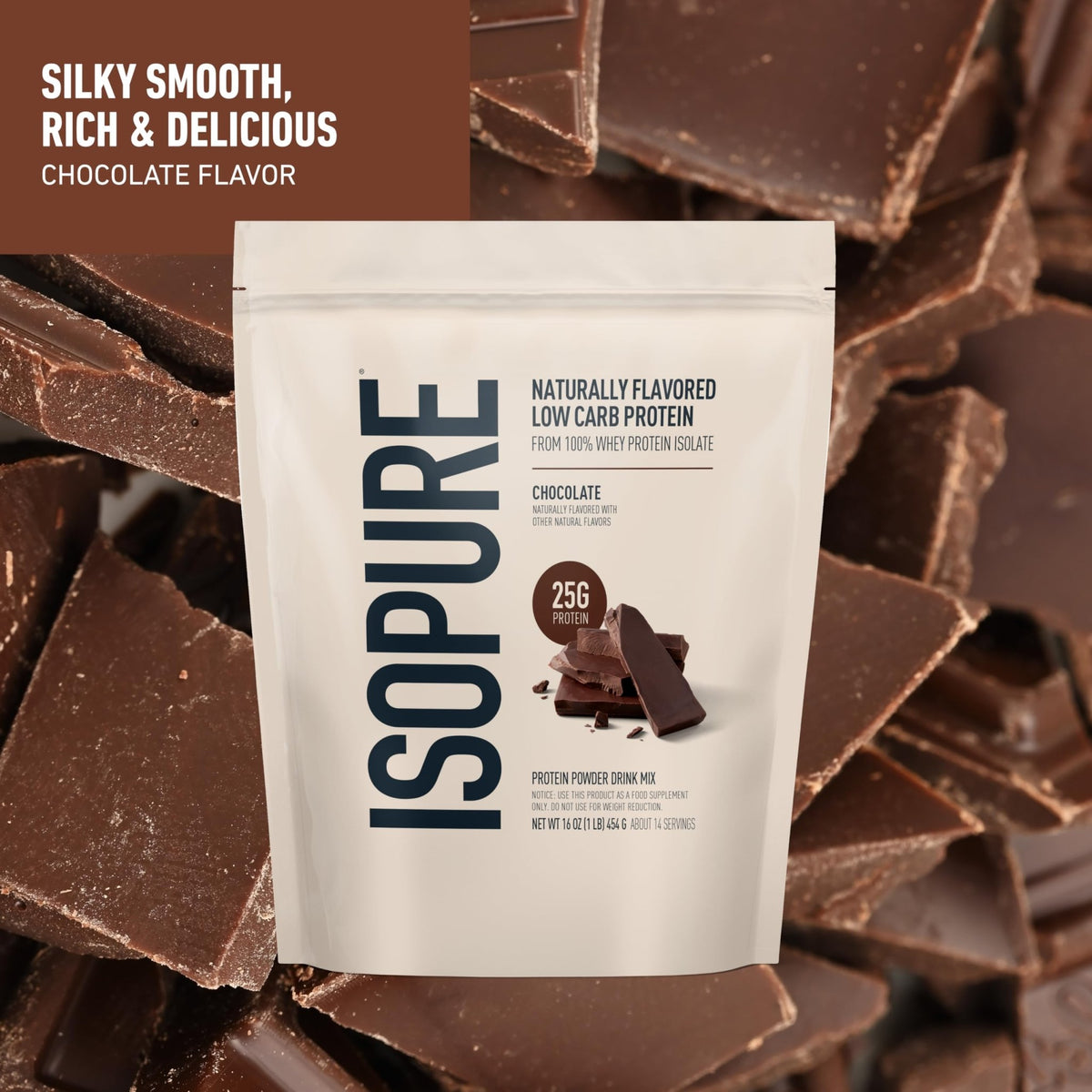 Isopure Low Carb 100% Pure Whey Isolate Protein Powder, Lactose Free, Gluten Free, With Vitamins, Dark Chocolate, 25g Protein Per Serving, 1 Lb, - FENGGESTORE20