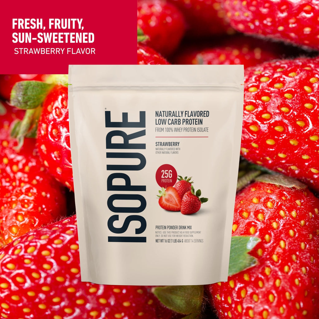 Isopure Low Carb 100% Pure Whey Isolate Protein Powder, Lactose Free, Gluten Free, With Vitamins, Strawberry, 25g Protein Per Serving, 1 Lb, 14 Servings (Packaging May Vary) - FENGGESTORE20