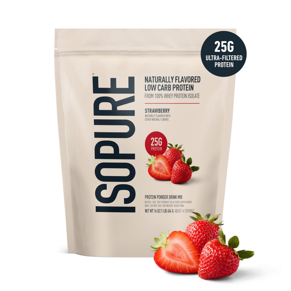 Isopure Low Carb 100% Pure Whey Isolate Protein Powder, Lactose Free, Gluten Free, With Vitamins, Strawberry, 25g Protein Per Serving, 1 Lb, 14 Servings (Packaging May Vary) - FENGGESTORE20