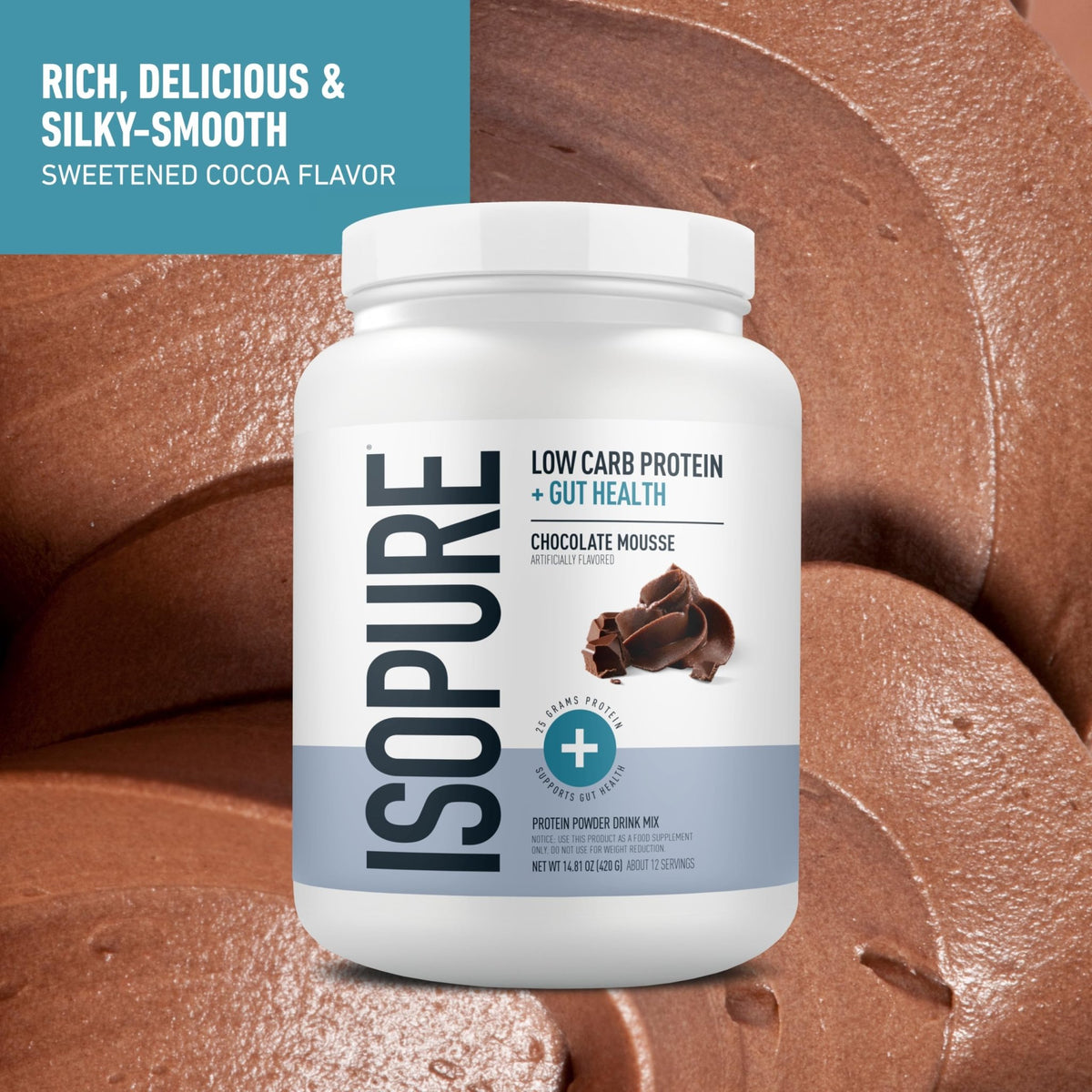 Isopure Protein + Gut Health & Immune Support Powder, Chocolate Mousse, 25g Whey Protein with Prebiotics & Vitamins, 12 Servings (Pack of 1) - FENGGESTORE20