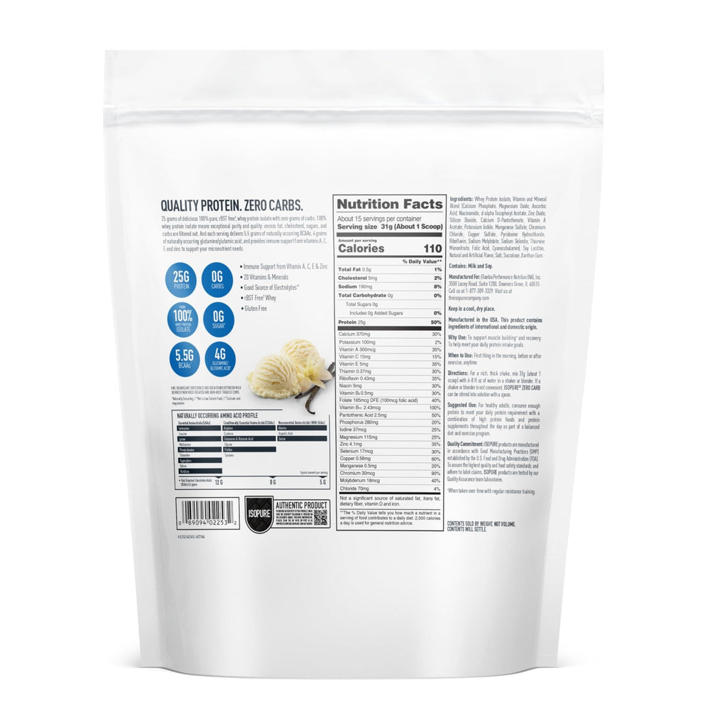 Isopure Zero Carb 100% Pure Whey Isolate Protein Powder, Lactose Free, Gluten Free, with Vitamins, Creamy Vanilla, 25g Protein Per Serving, 1 Lb, - FENGGESTORE20