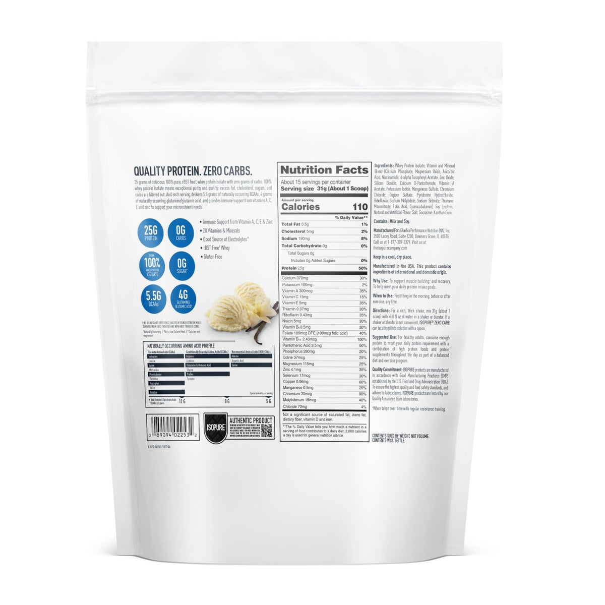 Isopure Zero Carb 100% Pure Whey Isolate Protein Powder, Lactose Free, Gluten Free, with Vitamins, Creamy Vanilla, 25g Protein Per Serving, 1 Lb, - FENGGESTORE20