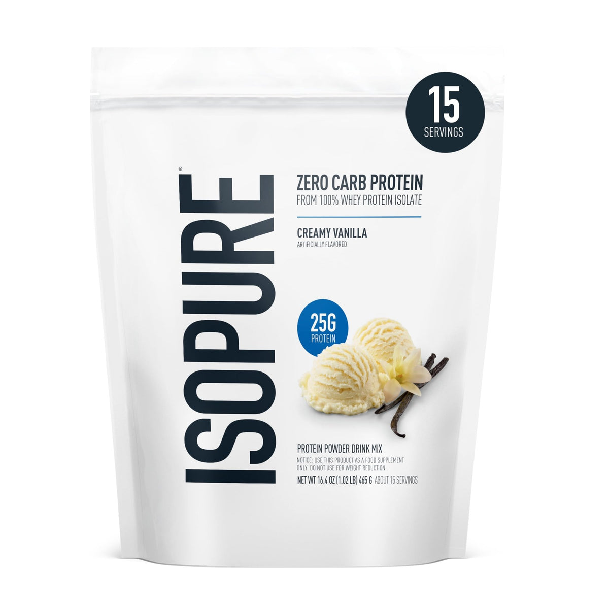 Isopure Zero Carb 100% Pure Whey Isolate Protein Powder, Lactose Free, Gluten Free, with Vitamins, Creamy Vanilla, 25g Protein Per Serving, 1 Lb, - FENGGESTORE20