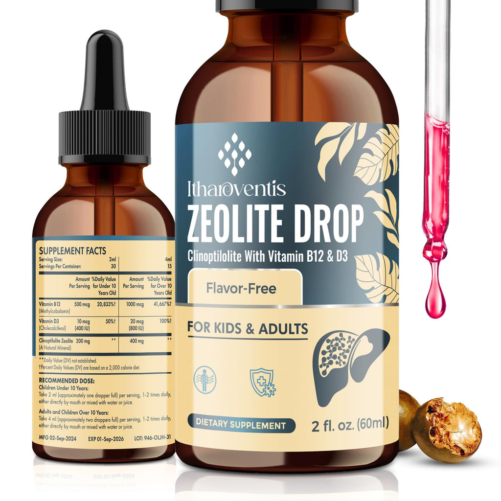 Itharoventis Zeolite Drops for Kids and Adults, Zeolite Clinoptilolite Liquid with Methyl Vitamin B12 & D3 for Gut & Speech, - FENGGESTORE20