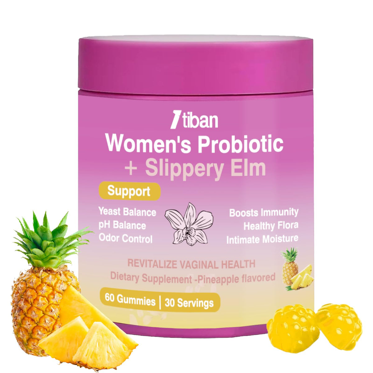 Itiban Feminine Vaginal Probiotics Gummies, Supports pH Balance & Digestive Health, Slippery Elm for Women, Suagr-Free - FENGGESTORE20